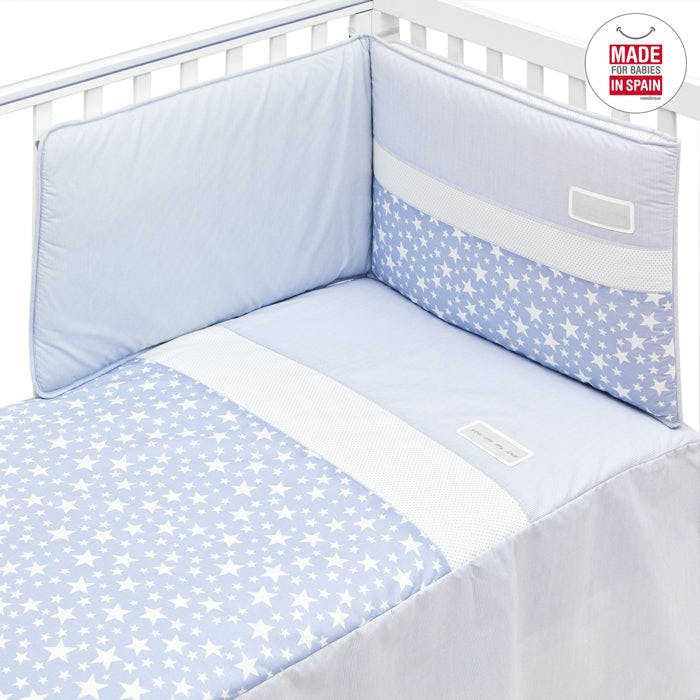 Duvet and bumper crib set star light blue