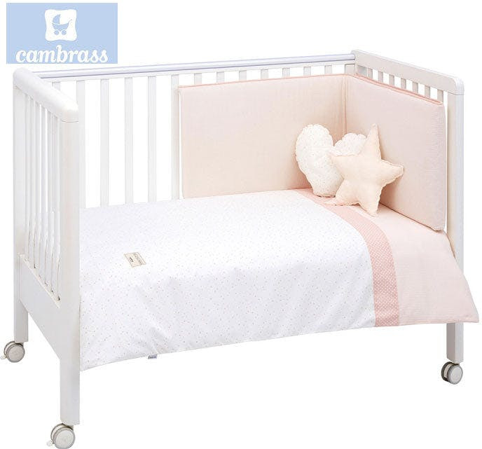 4-piece baby crib set with duvet and crib bumper pink