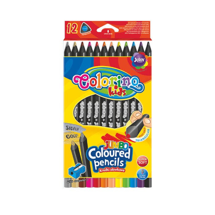 Lápices de colores triangulares jumbo 12 colores con sacapuntas