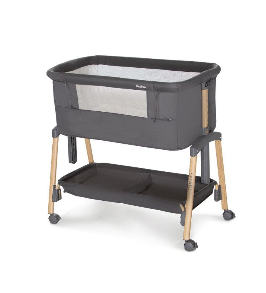 Cuna mini plegable Smart Grey co-sleeping con colchón y ruedas