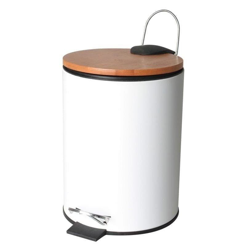 Cubo de basura con pedal 3 L bambú blanco