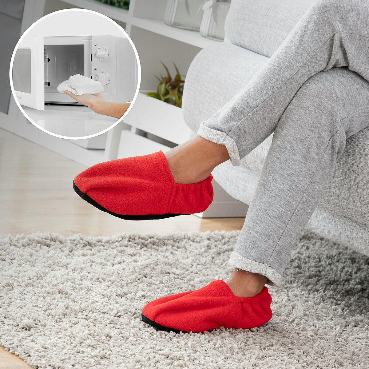 Pantuflas calentables para microondas en poliéster con perlas de arcilla - Rojo