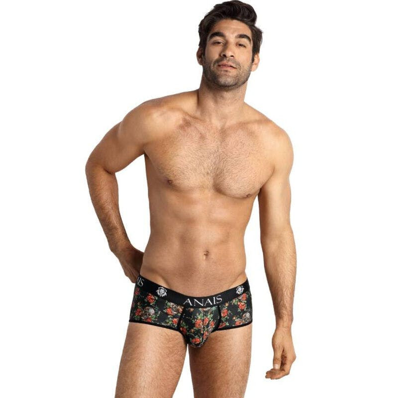 Power Brief slip masculino en modal transparente con estampado de rosas y calaveras