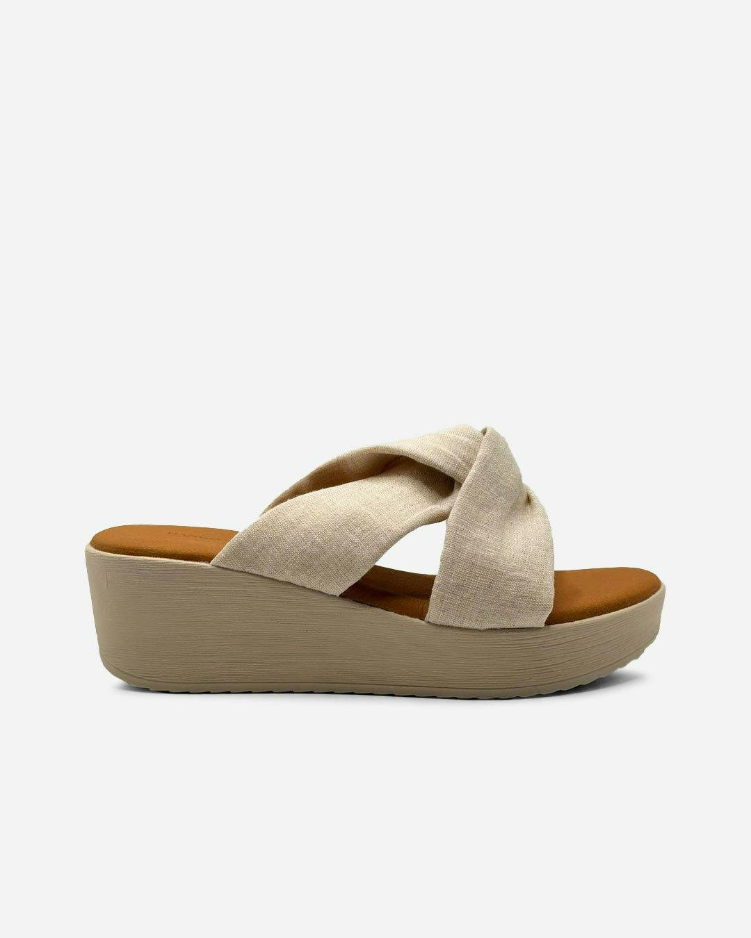 Sandalias plataforma con tiras cruzadas en lino