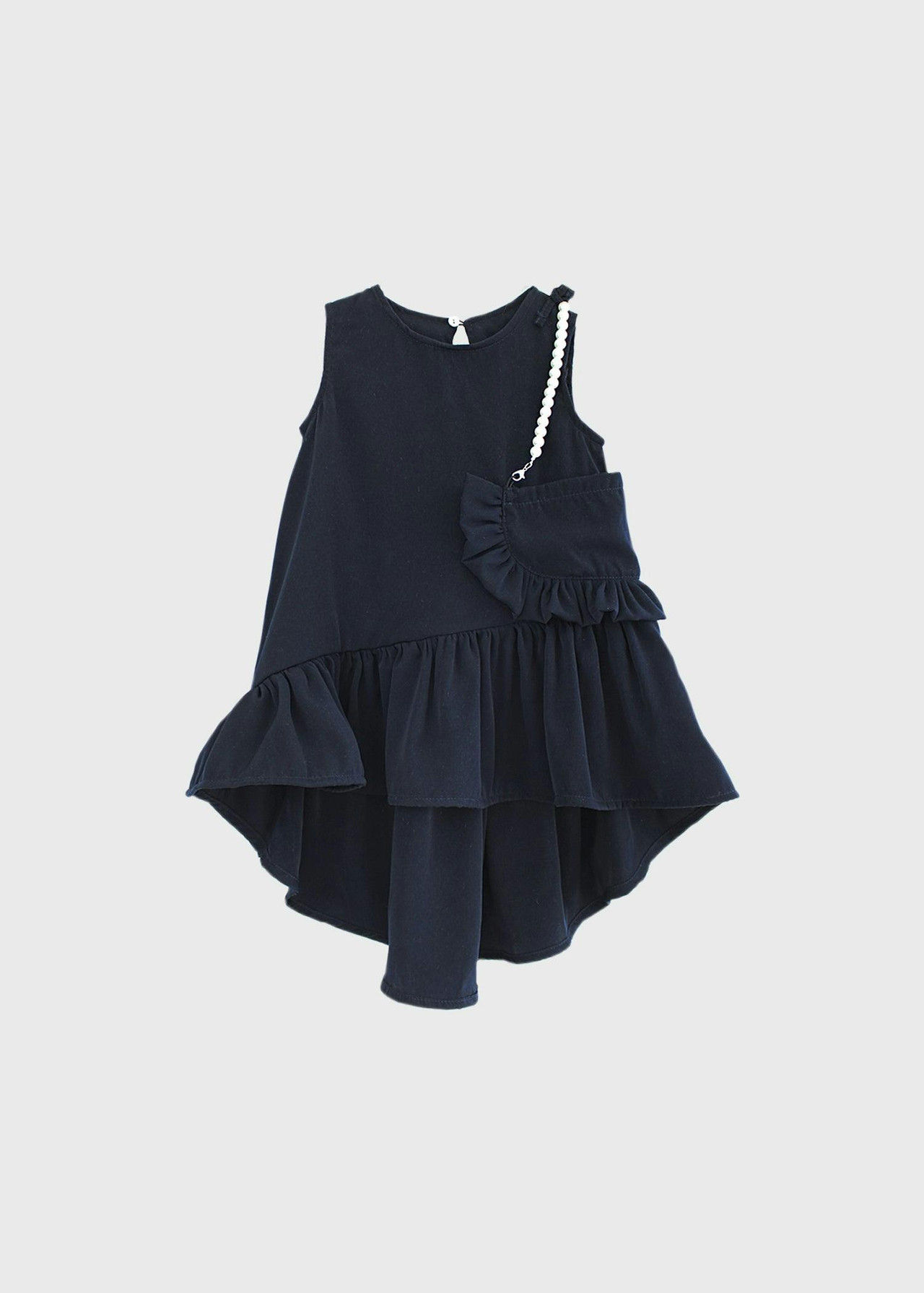 Vestido Juliette Power con cola asimétrica y volantes