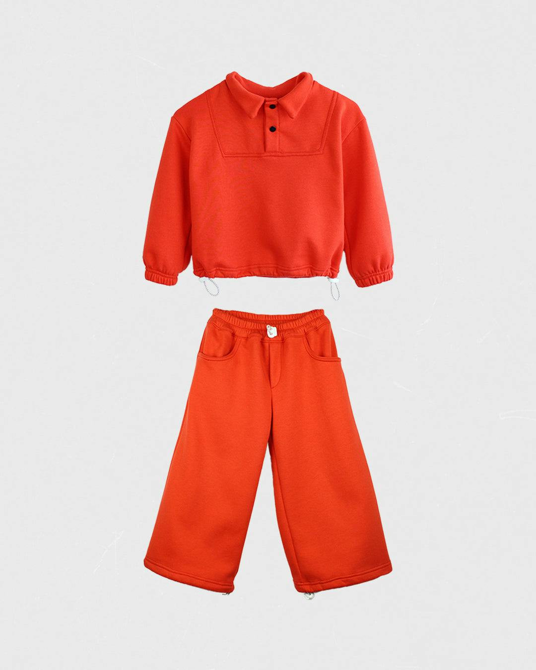 Conjunto sudadera y pantalones 2 piezas con cuello vuelto rojo