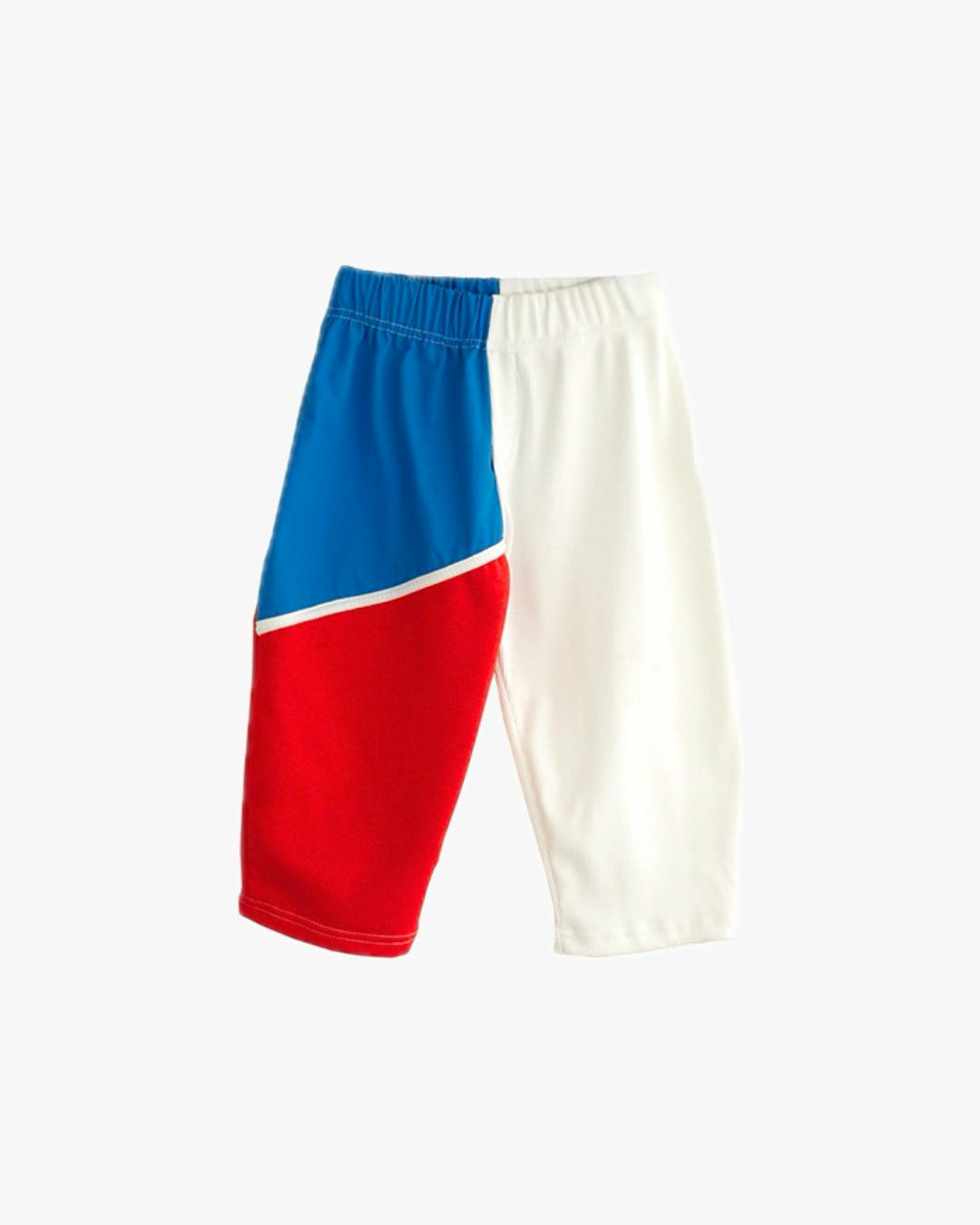 Patchwork cotton pants with elastic waist and contrasting trim