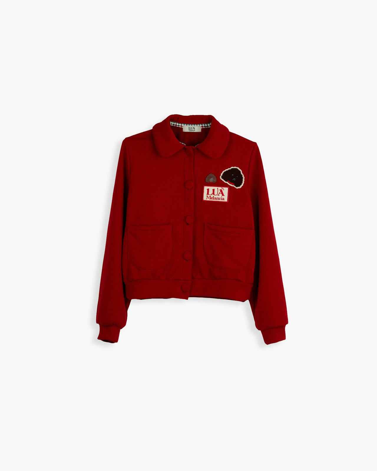 Padded coat with flap collar and front embroidery