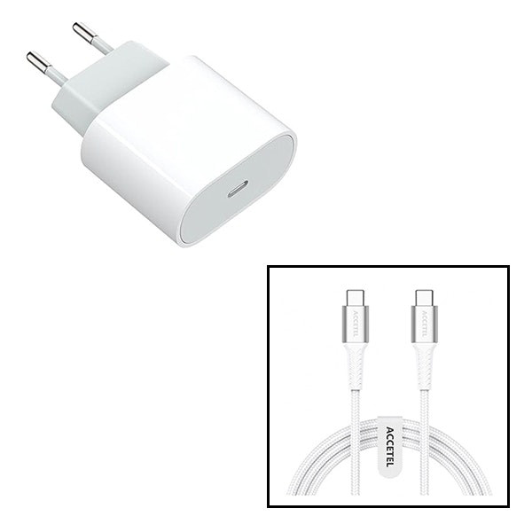 Cargador USB-C 20W PD con cable USB-C 60W 1 m