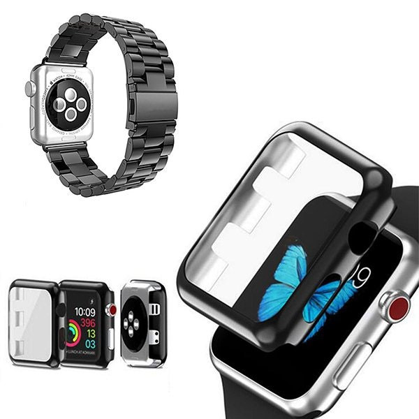 Stainless steel band with protective case for Apple Watch Series 3