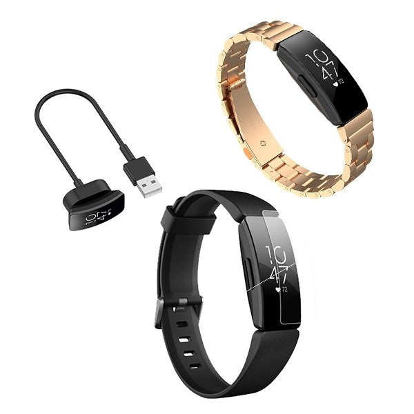 Correa de acero inoxidable compatible con Fitbit Inspire HR con cargador USB y protector