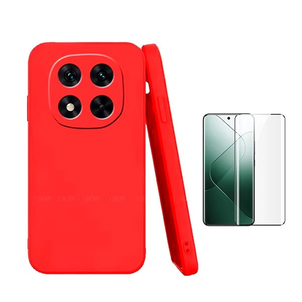 Phonecare kit: tempered curved glass and liquid silicone case for Redmi Note 14 Pro Plus - Red