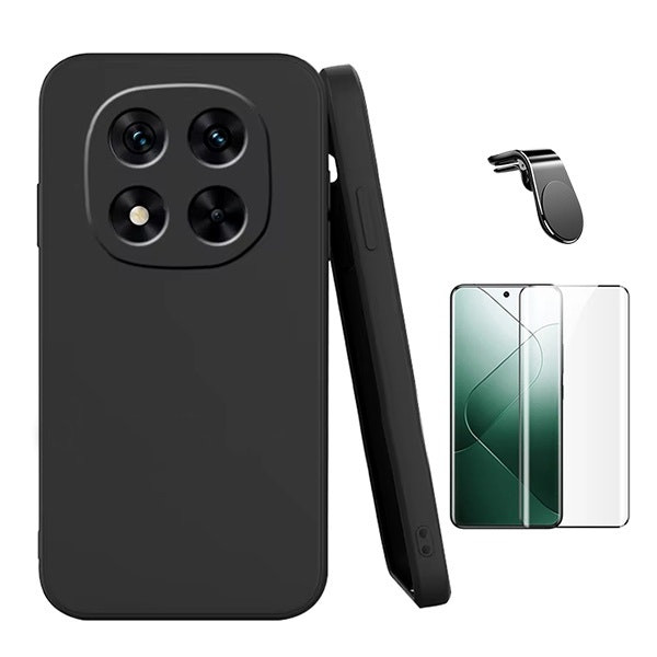 Kit vidrio templado, funda silicona líquida y soporte magnético para Xiaomi Redmi Note 14 Pro Plus - Negro