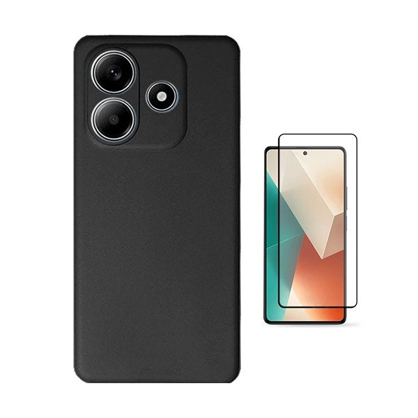 Protector Vidrio Templado 5D Full Cover y Funda Silicona Líquida para Redmi Note 14