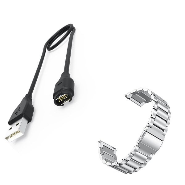 Correa acero Stainless Lux para Garmin VivoActive 3 con herramienta y cable USB