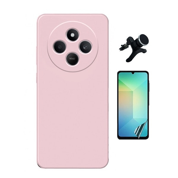 Kit película hydrogel con funda de silicona líquida y soporte reforzado para Xiaomi Poco C75 - Rosa