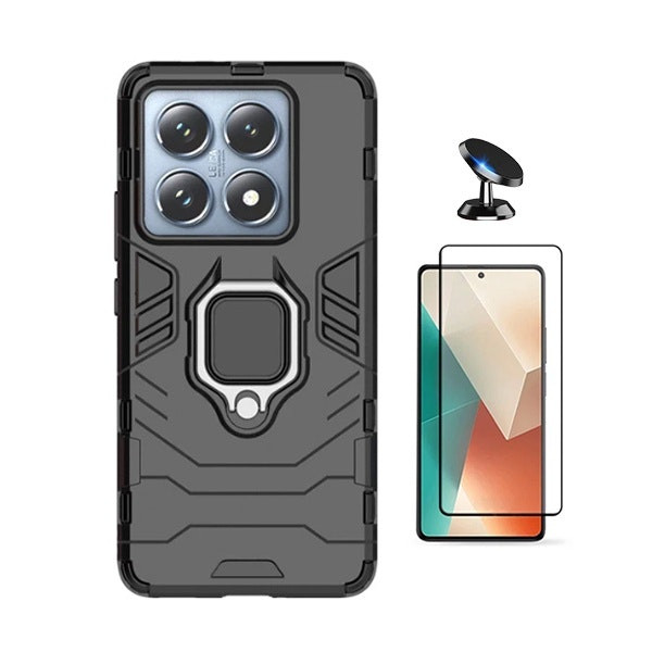 Funda Military Defender + Cristal Templado Full Cover 5D y Soporte Magnético para Xiaomi 14T