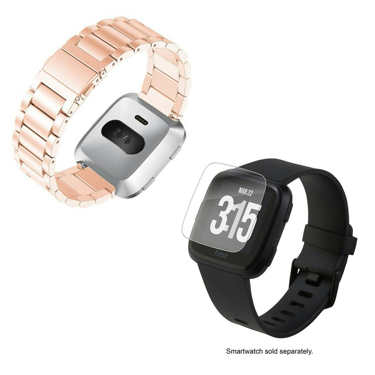 Stainless steel band with screen protector for Fitbit Versa Lite - Gold