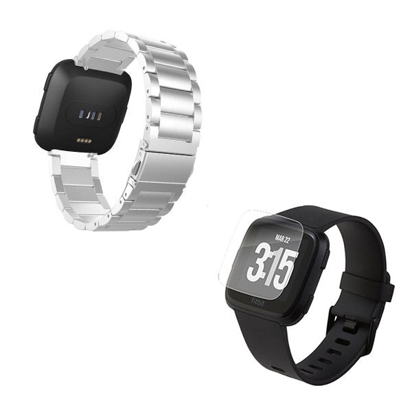 Stainless Lux steel strap for Fitbit Versa Lite with tool and gel screen protector