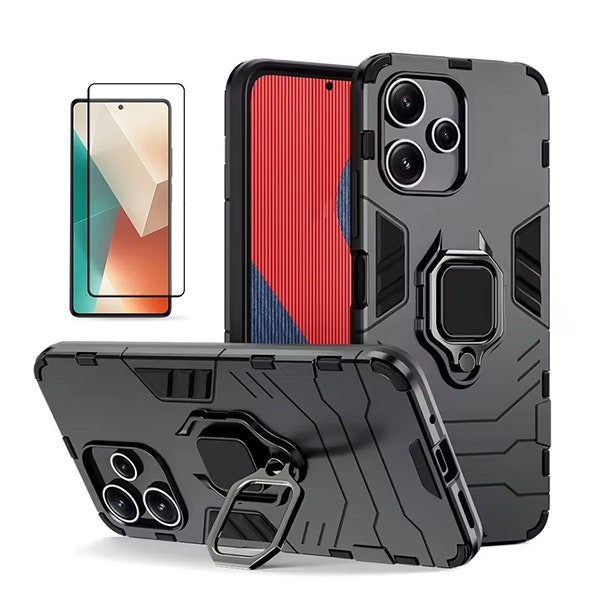Protector de Vidrio Templado 5D + Funda Military Defender para Xiaomi Redmi Note 14 - Negro