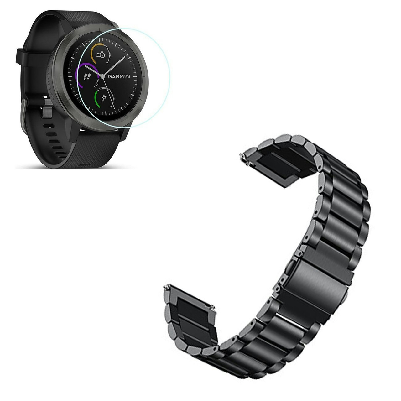 Correa acero para Garmin Forerunner 645 con herramienta y protector - Negro