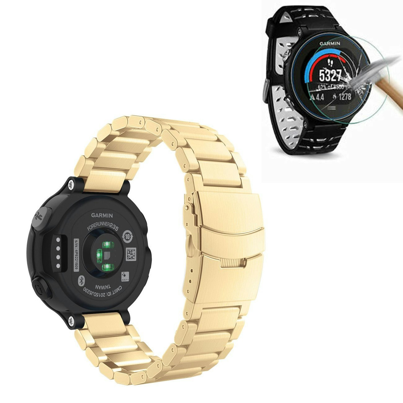 Correa de acero inoxidable para Garmin Forerunner 230 con protector de pantalla