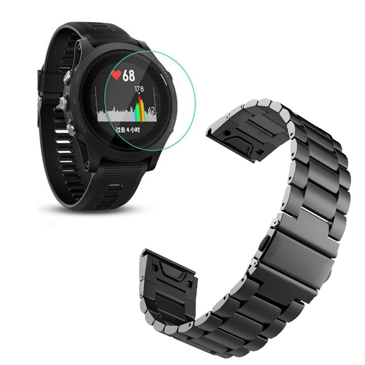 Correa acero inoxidable con herramienta y protector para Garmin Forerunner 935 - Negro