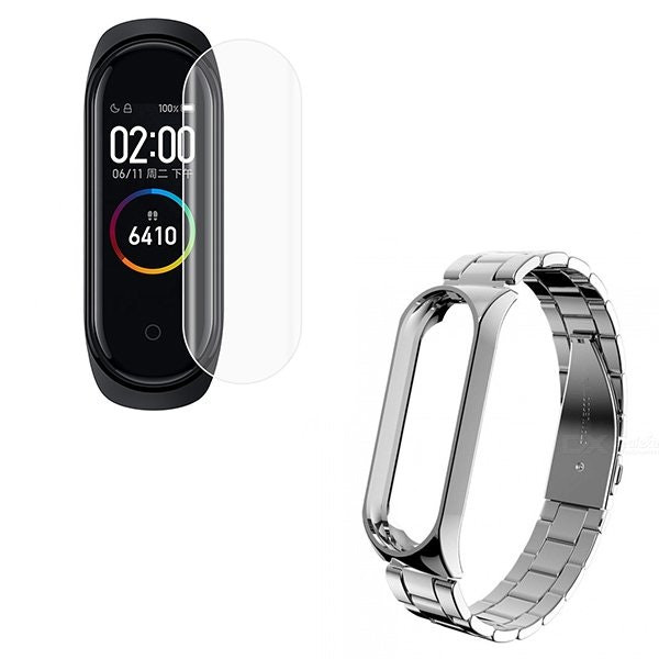 Correa Stainless Lux de acero compatible con Xiaomi Mi Band 4 con protector de gel y herramienta