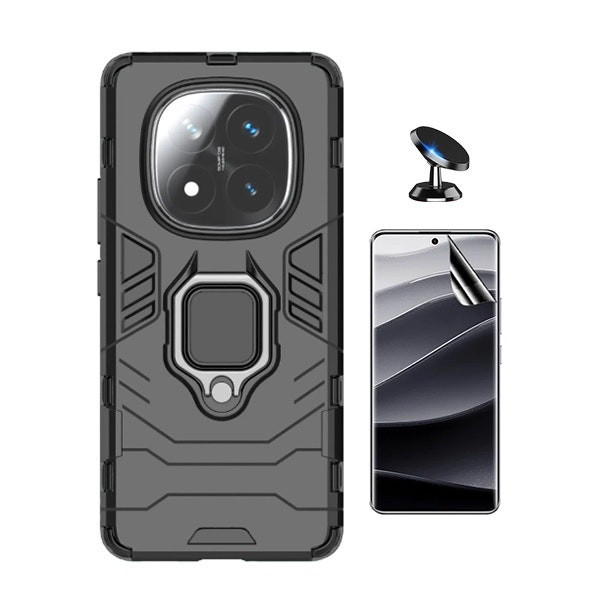 Kit protector hidrogel, funda Military Defender y soporte magnético para Xiaomi Redmi Note 14 Pro