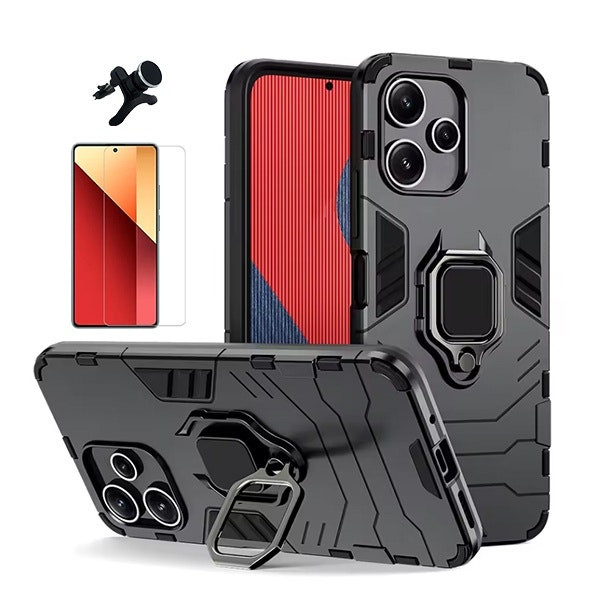 Kit de protección para Redmi Note 14: protector Clearglass + funda Military + soporte magnético
