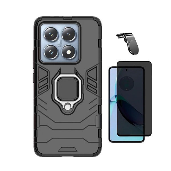 Privacy screen protector, Military Defender case and magnetic mount for Xiaomi 14T Pro - Black