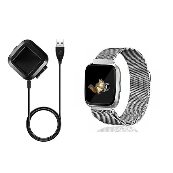 Correa Milanese Loop con Cierre Magnético y Cable USB para Fitbit Versa Lite