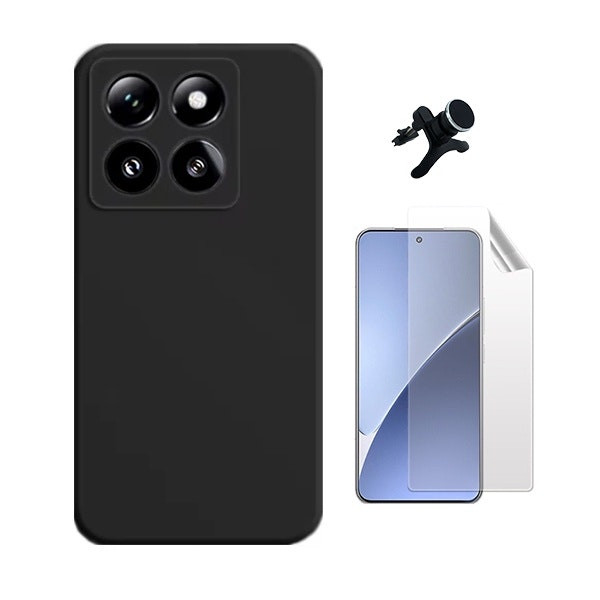 Hydrogel screen protector kit with liquid silicone case and reinforced car mount for Xiaomi 15 - Black