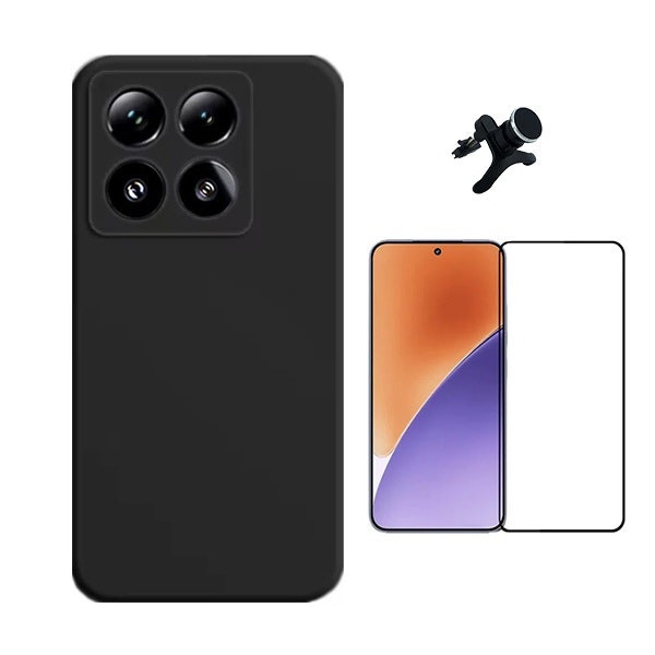 Kit protector: vidrio curvo, funda silicona líquida y soporte magnético para Xiaomi 15 Pro - Negro