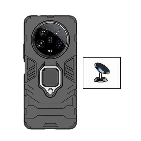 Soporte magnético de coche y funda Military Defender para Xiaomi 14 Ultra - Negro