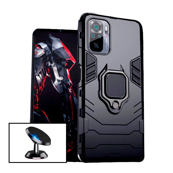 Magnetic car mount and 3-in-1 Military Defender case for Xiaomi Redmi Note 10