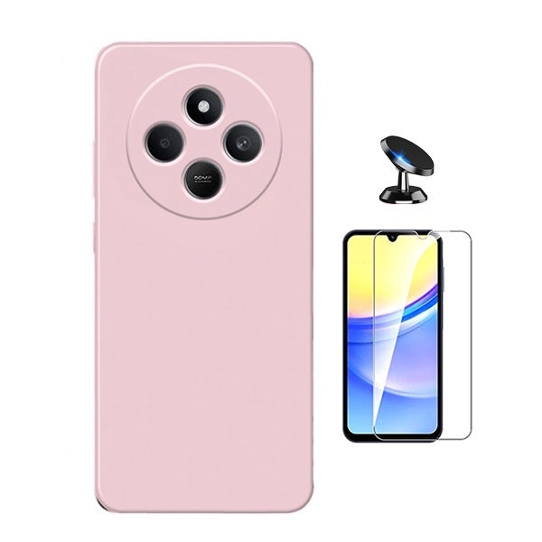 Kit Vidrio Templado Clearglass + Funda Silicona Líquida + Soporte Magnético para Redmi A4 - Rosa