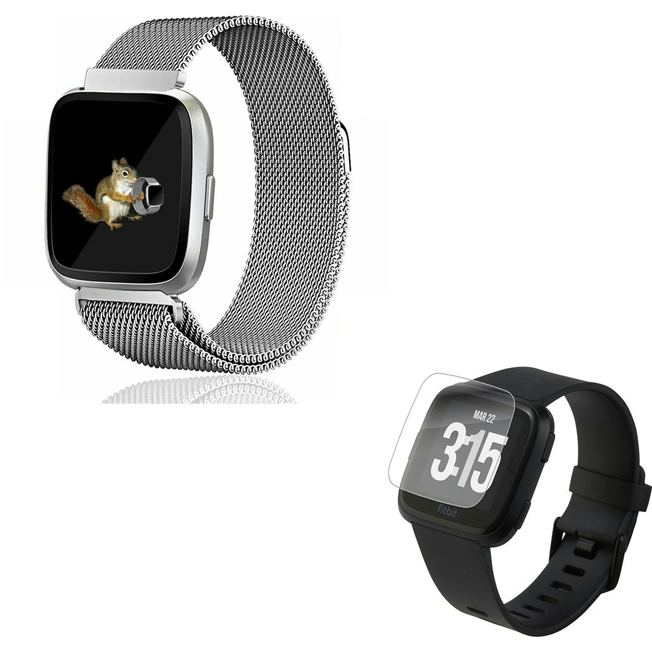 Correa Milanese Loop con Cierre Magnético y Protector de Vidrio para Fitbit Versa Lite
