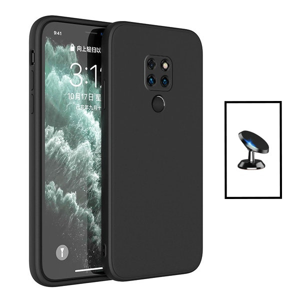 Funda de silicona líquida y soporte magnético para coche para Huawei Mate 20X 5G - Negro