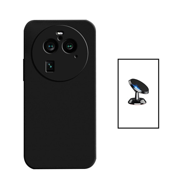 Soporte magnético de coche y funda de silicona líquida para Find X6 Pro - Negro