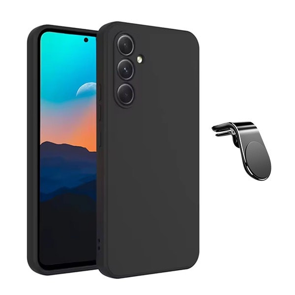 Liquid silicone case and magnetic car mount for Samsung Galaxy A36 - Black