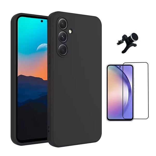 Tempered glass 5D kit with liquid silicone case and magnetic mount for Samsung Galaxy A56 - Black
