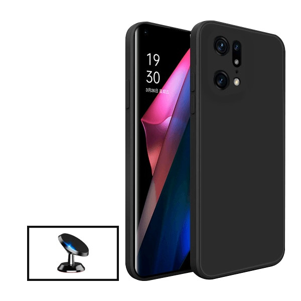 Funda de silicona líquida y soporte magnético para Oppo Find X5 Pro 5G - Negro
