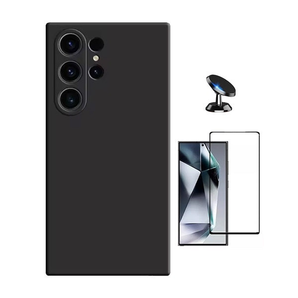 Kit funda silicona líquida, vidrio templado 5D y soporte magnético para Galaxy S25 Ultra