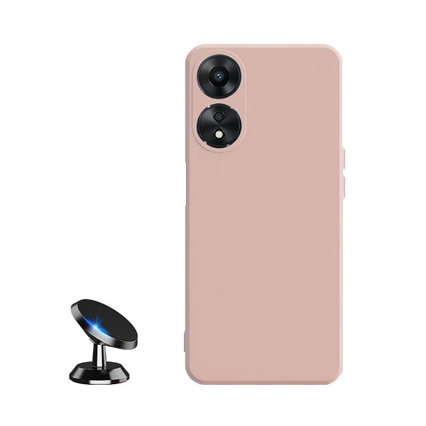 Liquid silicone case and magnetic car mount for Oppo A58 4G - Pink