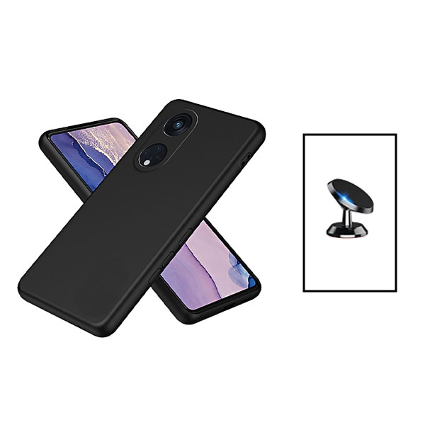 Liquid silicone case and magnetic car mount for Oppo Reno8T 4G - Black