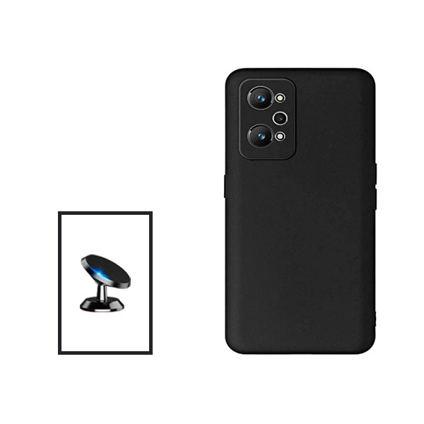 Magnetic car mount and liquid silicone case for Realme GT Neo2 - Black
