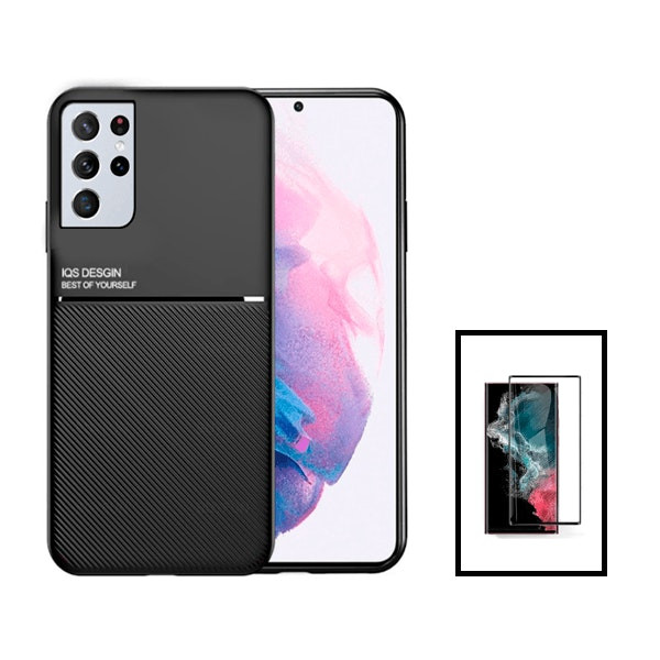 Funda magnética Lux + cristal Full Cover curvado para Samsung Galaxy S23 Ultra - Negro