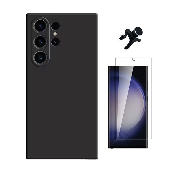 Kit cristal templado Clearglass con funda de silicona líquida y soporte magnético reforzado para Samsung Galaxy S25 Ultra - Negro