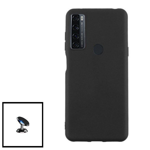 Soporte magnético de coche y funda de silicona líquida para TCL 20 SE - Negro